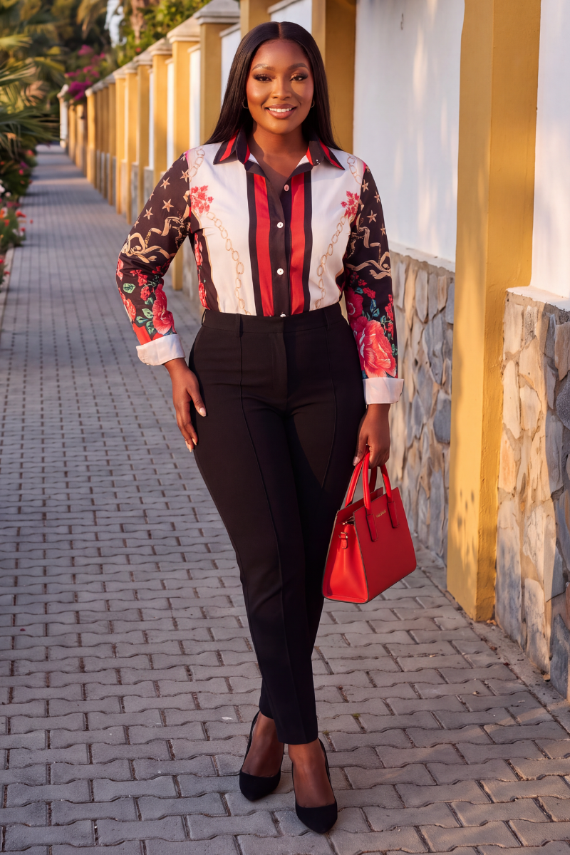 Regal Bloom Longline Button-Up Shirt
