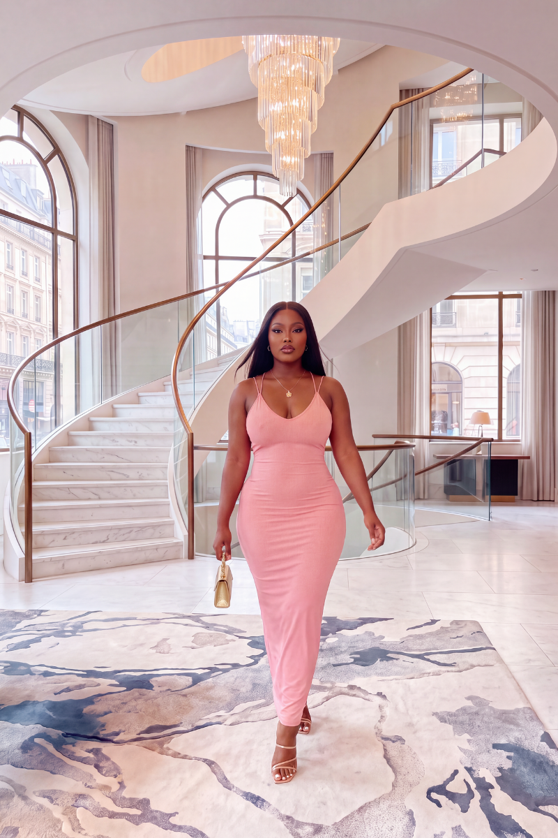 Pink High Stretch Backless Dress