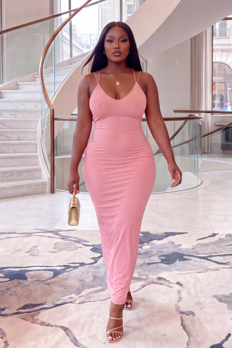 Pink High Stretch Backless Dress