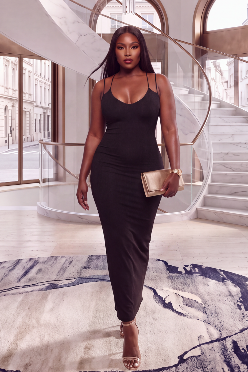 Black High Stretch Backless Dress