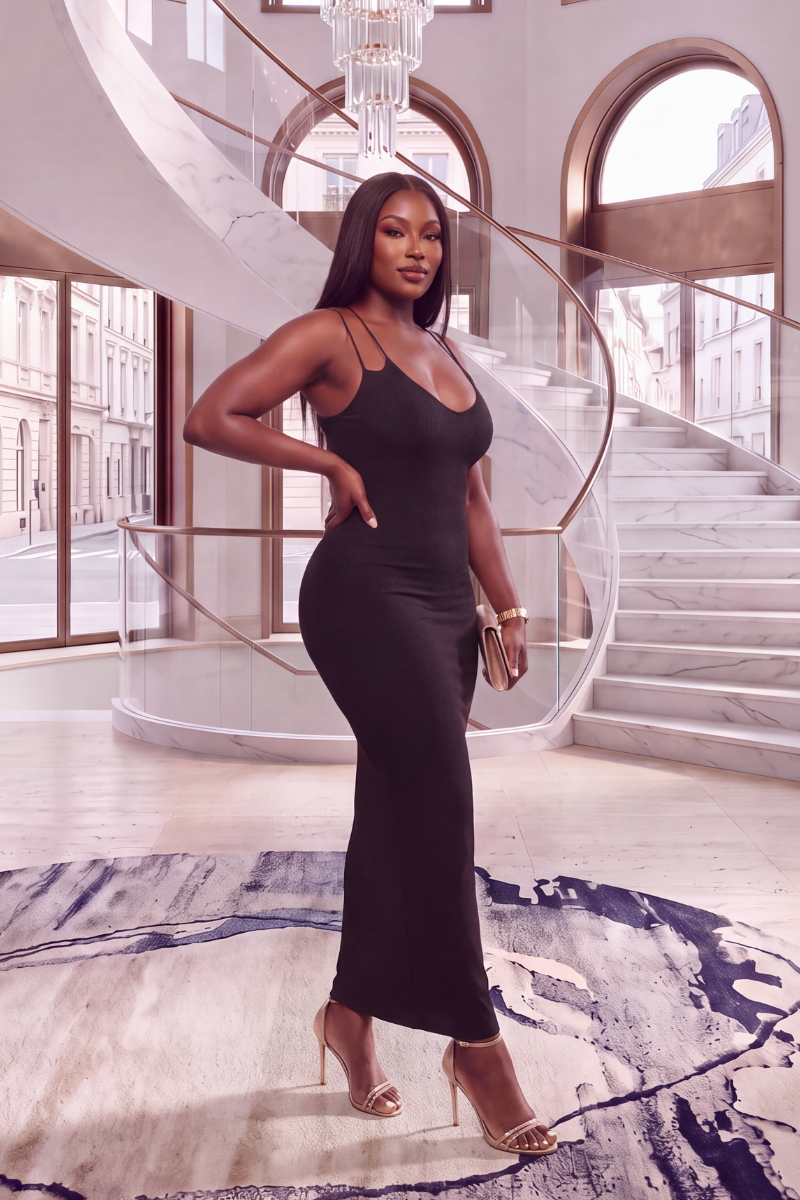 Black High Stretch Backless Dress