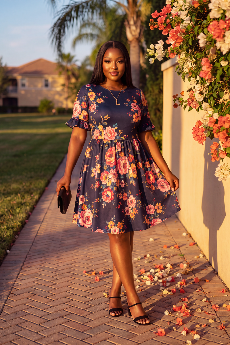 Garden Grace Floral Flare Dress.