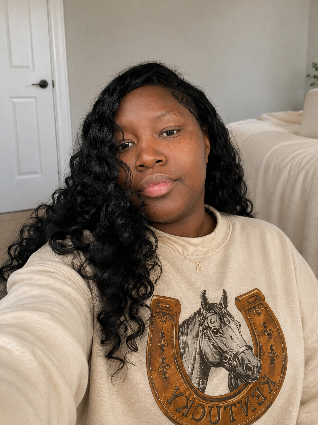 GOOD LUCK Western Horse Print Oversized Pullover Sweatshirt
