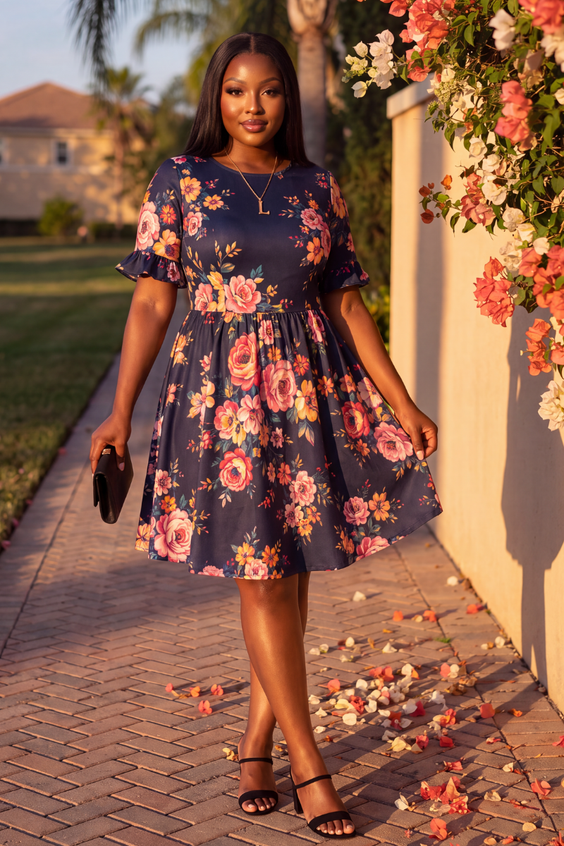 Garden Grace Floral Flare Dress.