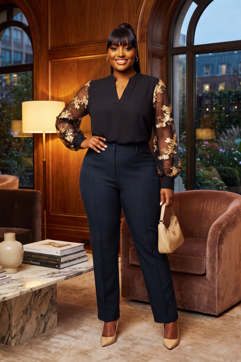 Midnight Bloom Sleeve Blouse