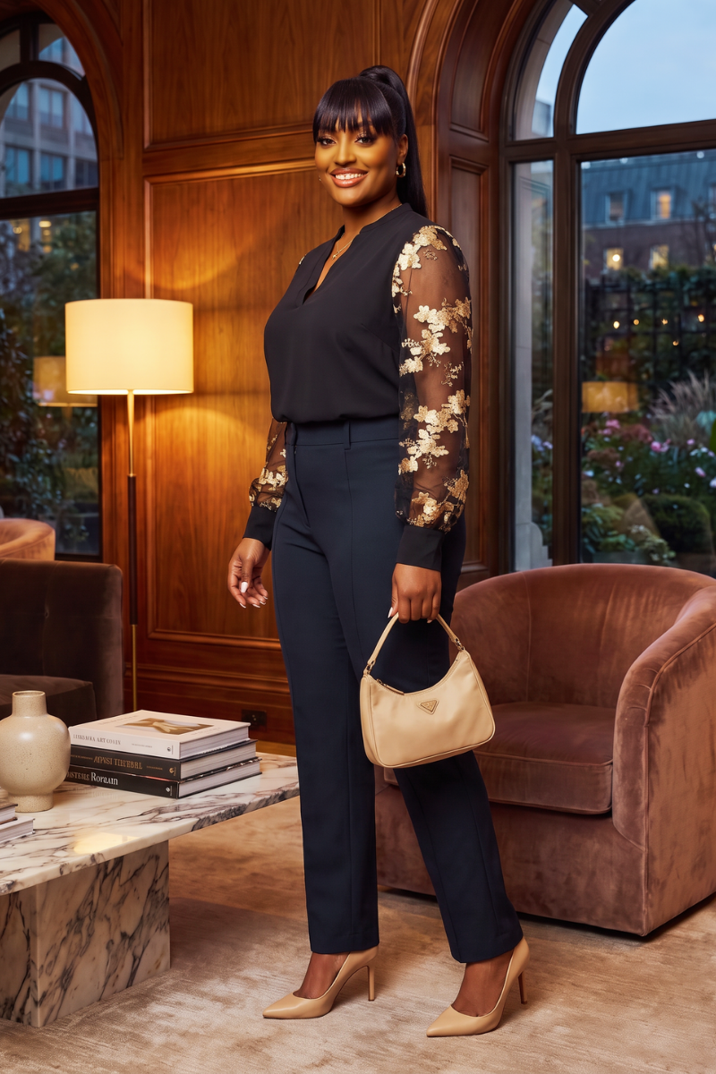 Midnight Bloom Sleeve Blouse