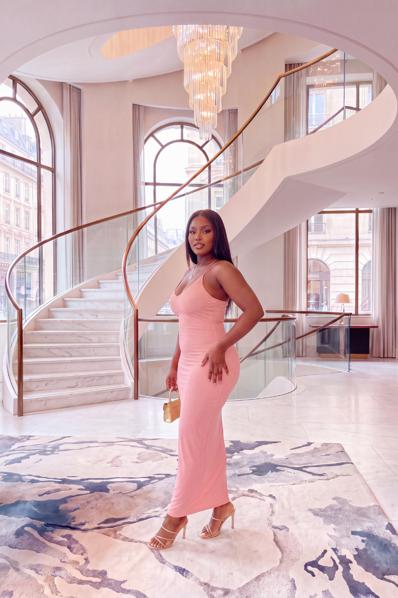 Pink High Stretch Backless Dress