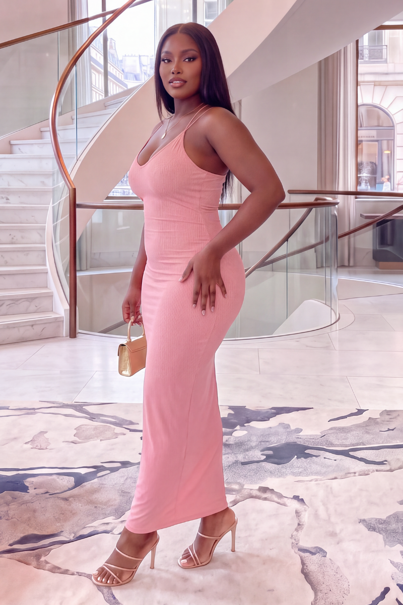 Pink High Stretch Backless Dress