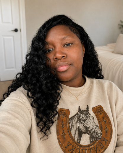 GOOD LUCK Western Horse Print Oversized Pullover Sweatshirt