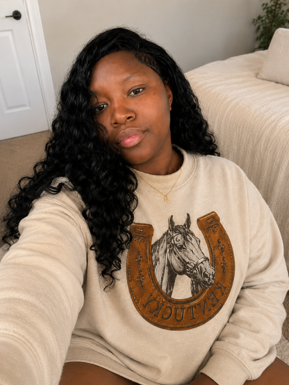 GOOD LUCK Western Horse Print Oversized Pullover Sweatshirt