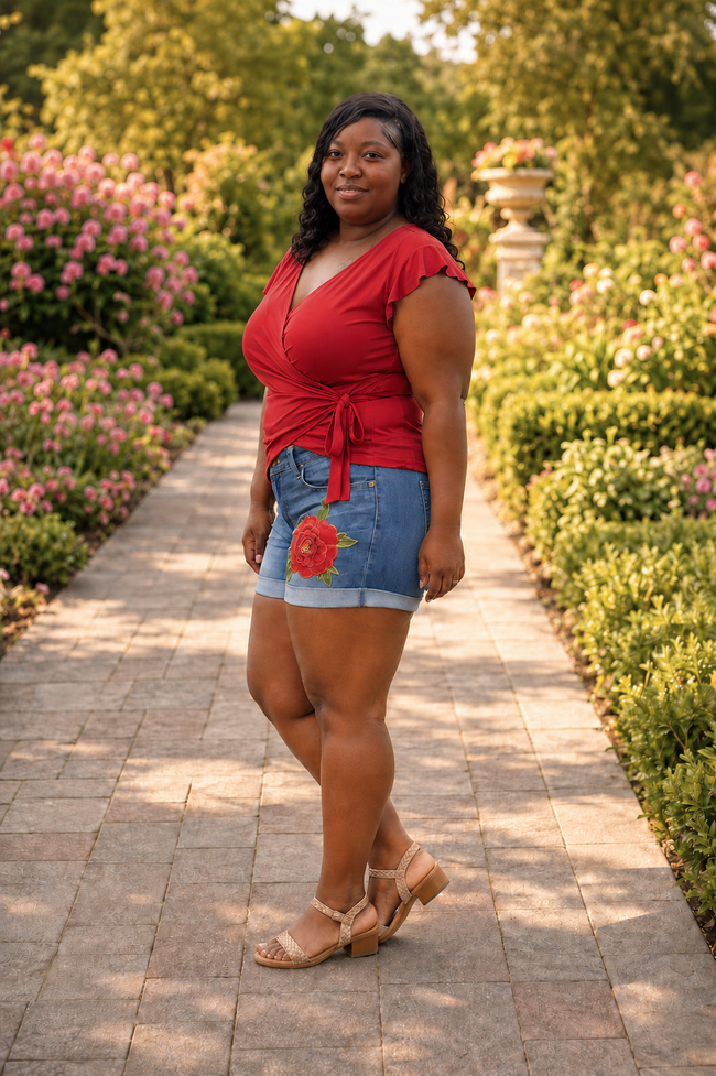 Blue Rose Print Jeans Shorts