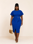 Royal Confidence Flutter-Sleeve Midi Dress