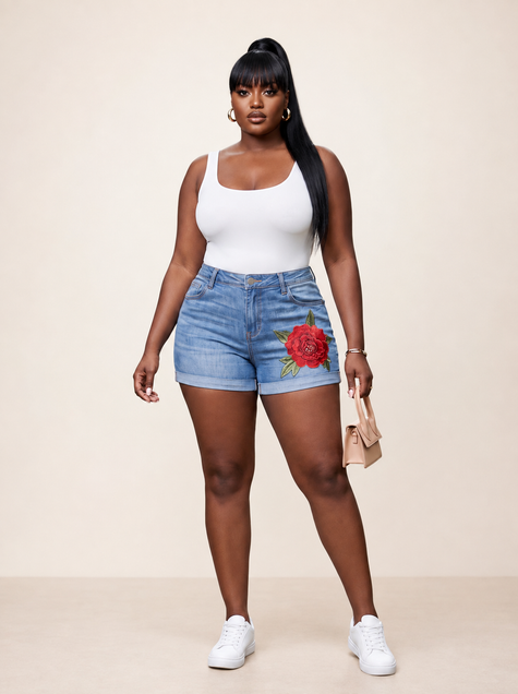 Bloom With Confidence Embroidered Denim Shorts