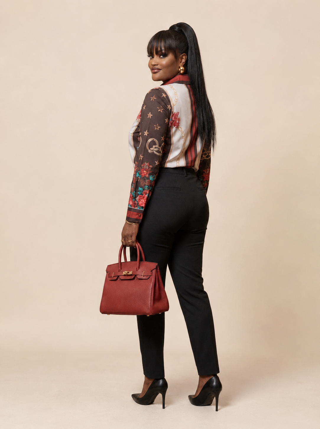 Regal Bloom Longline Button-Up Shirt