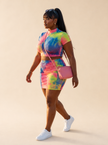 Tie-dye Short Sleeve Top And Skirt