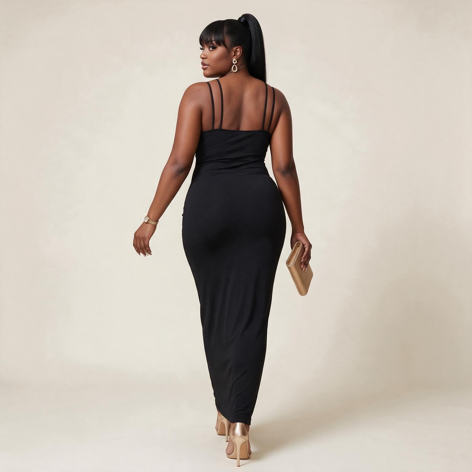 Black High Stretch Backless Dress