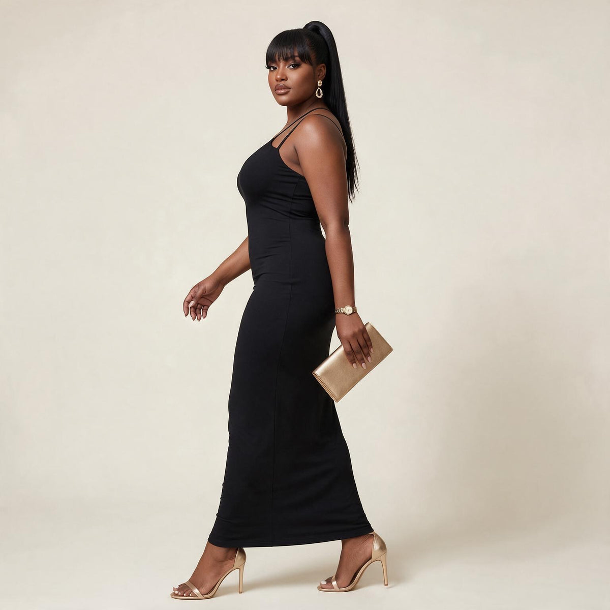 Black High Stretch Backless Dress
