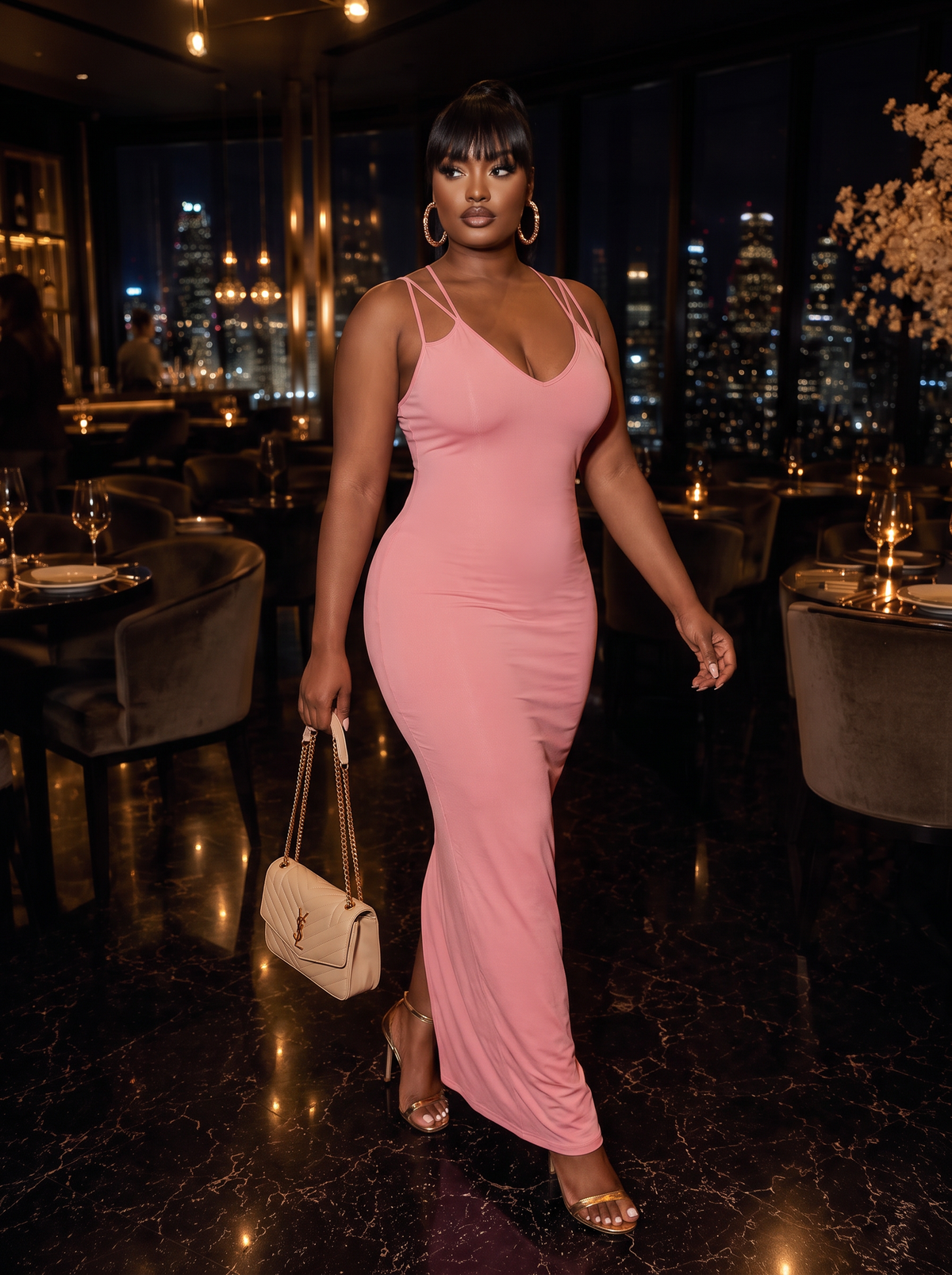Pink High Stretch Backless Dress