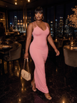 Pink High Stretch Backless Dress