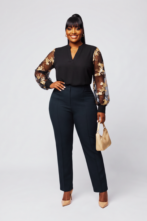 Midnight Bloom Sleeve Blouse