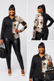 Double Take Luxe Print Button-Up Blouse