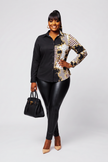 Double Take Luxe Print Button-Up Blouse