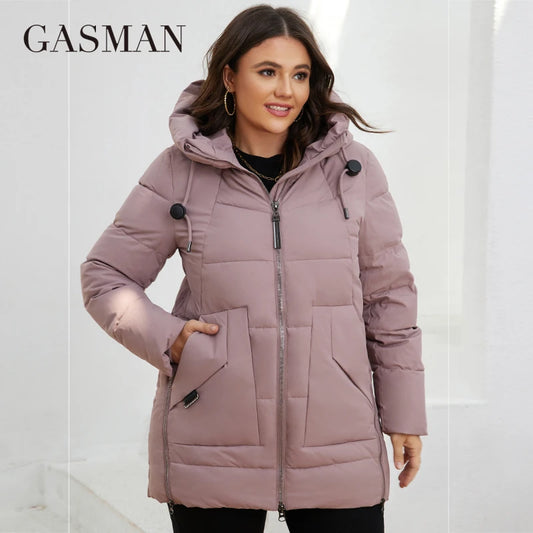 Women's Plus Size Hooded Down Jacket - Stylish Short Parka with Big Pockets, Multicolor