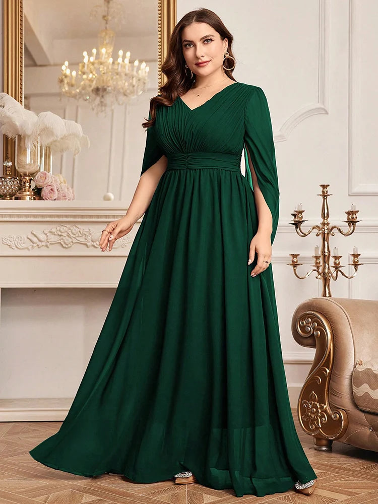 TOLEEN-Women's V-Neck Solid Dresses, Embellished Waistband, Luxury, Elegant, Evening, Prom, Party, Bridesmaid, Plus Size, 2024