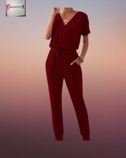 Wine Front Wrap Jumpsuit