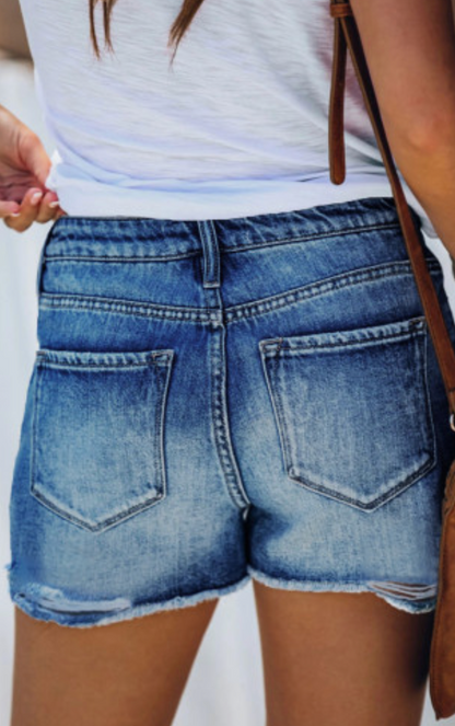 Blue Denim High Waist Shorts